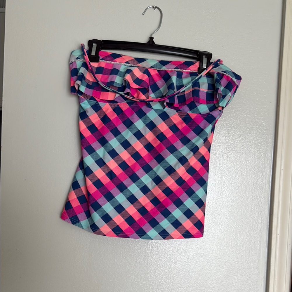 Colorful Plaid Off-Shoulder swimsuit